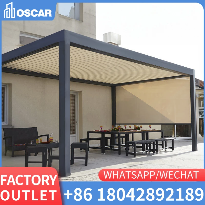 

Aluminum Manual Pergola Outdoor Modern Luxury Pergola Shutter Roof Waterproof Metal Garden Pergola