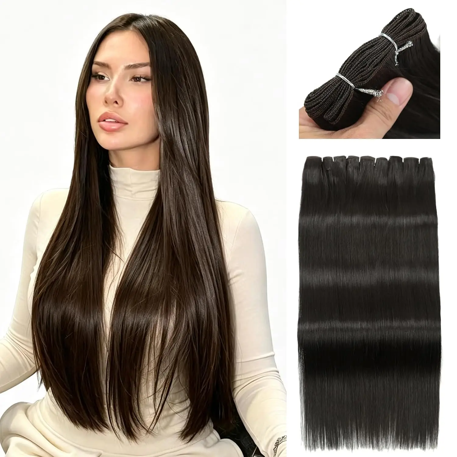 26 Inches Synthetic Hair Bundles Bone Straight Soft Hair Weaving Blak Natural Sew In Weft High Temperature Fiber Hair Extension