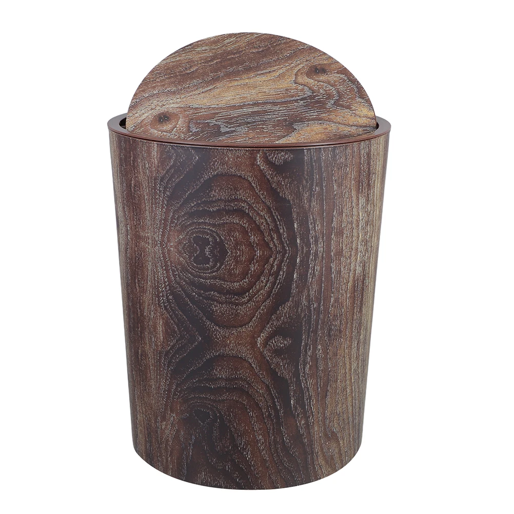 

Vintage Wood Grain Trash Can Large Capacity PP Material Decorative Garbage Bin for Home Office Bathroom Kitchen Desk Use