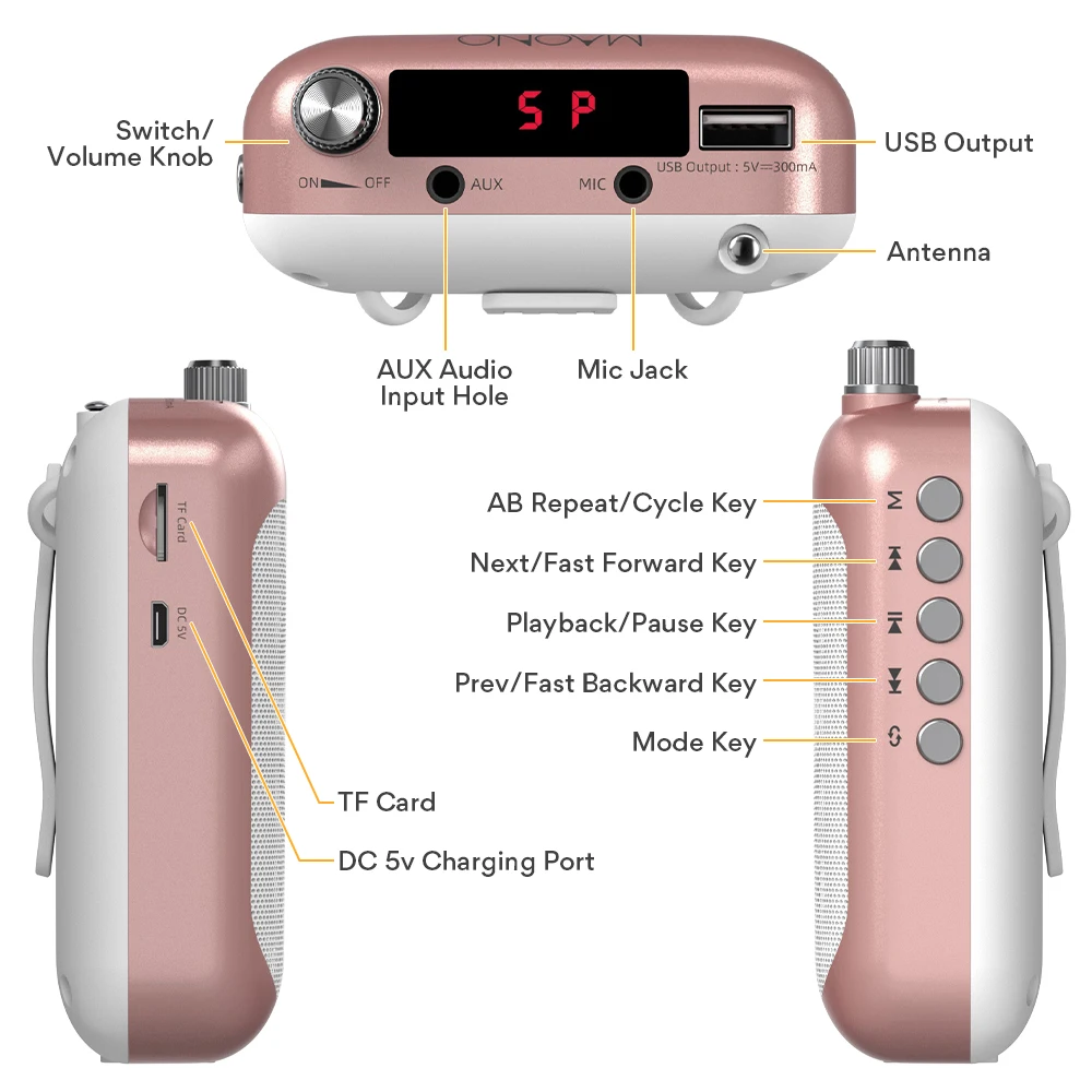 مكبر صوت مكبر الصوت mauno مكبر صوت صغير محمول مكبر صوت احترافي مع FM للمرشدين السياحيين للمعلمين