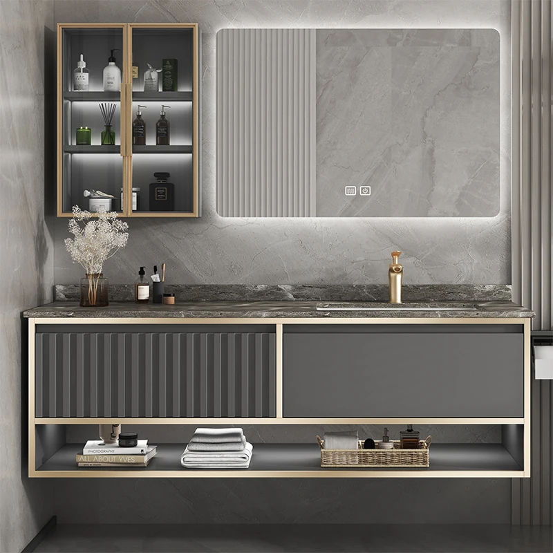 

Bathroom cabinet, rock panel integrated basin, modern and simple solid wood bathroom, washbasin, washbasin cabinet combination