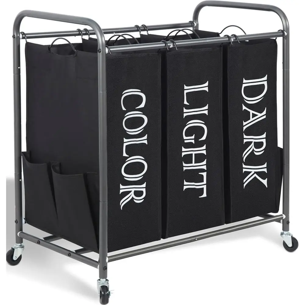 

3 Section Laundry Sorter, 35.9 Gal (136 L) Laundry Hamper Cart with Heavy Duty Rolling Lockable Wheel and Removable Bag, Clothes