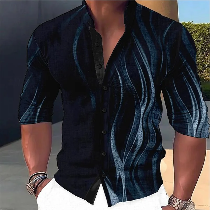 New 3D digital printed fashionable beach style spring/summer autumn hot selling Hawaiian men\'s casual street long sleeved shirt