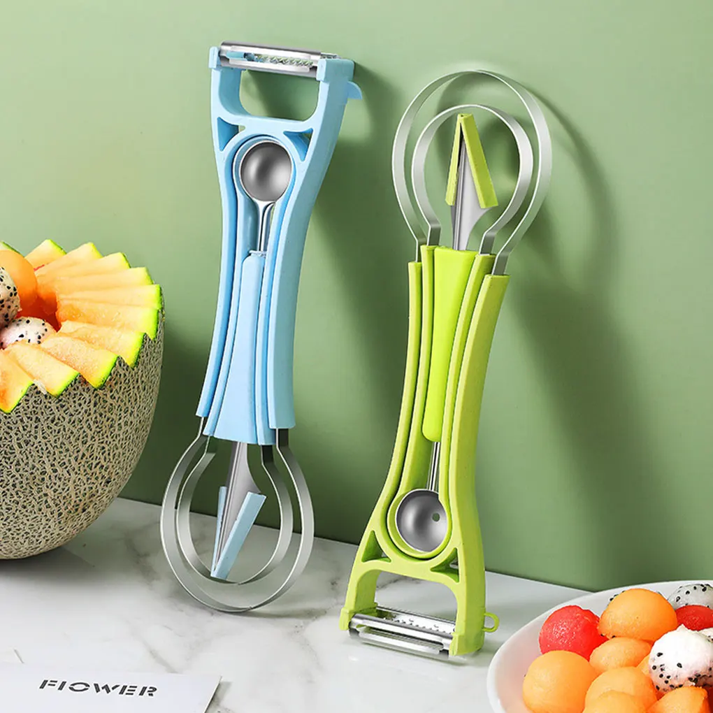 Multifunctional Melon Baller and Carving Knife Set Stainless Steel Fruit Spatula Watermelon and Cantaloupe Cutter Kitchen Tools