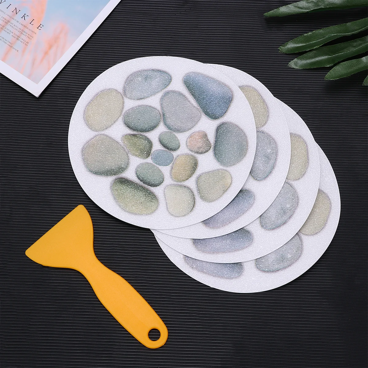 

4Pcs Anti-Slip Stickers 15Cm Stone Texture Heavy-Duty Non-Slip Decals for Bathtub Bathroom Kitchen Pool Balcony Use