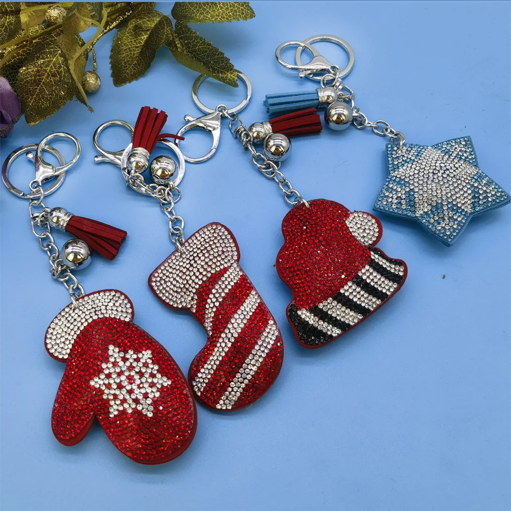 الإبداعية حجر الراين عيد الميلاد الجوارب المفاتيح للنساء سيارة قلادة حقيبة سحر المجوهرات التبعي