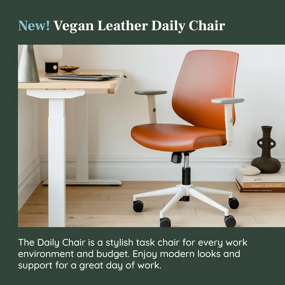 Daily Chair - Vegan Leather Office Chair with Swivel, and Adjustable Armrests - Comfortable Seating for Improved Posture