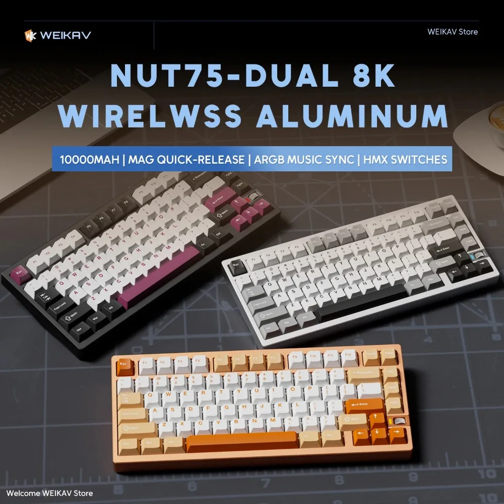 WEIKAV NUT75 Mechanical Keyboard Tri-Mode Wireless 75% Layout Aluminum Gasket RGB Hot Swap 8K Polling Rate Long Battery Life