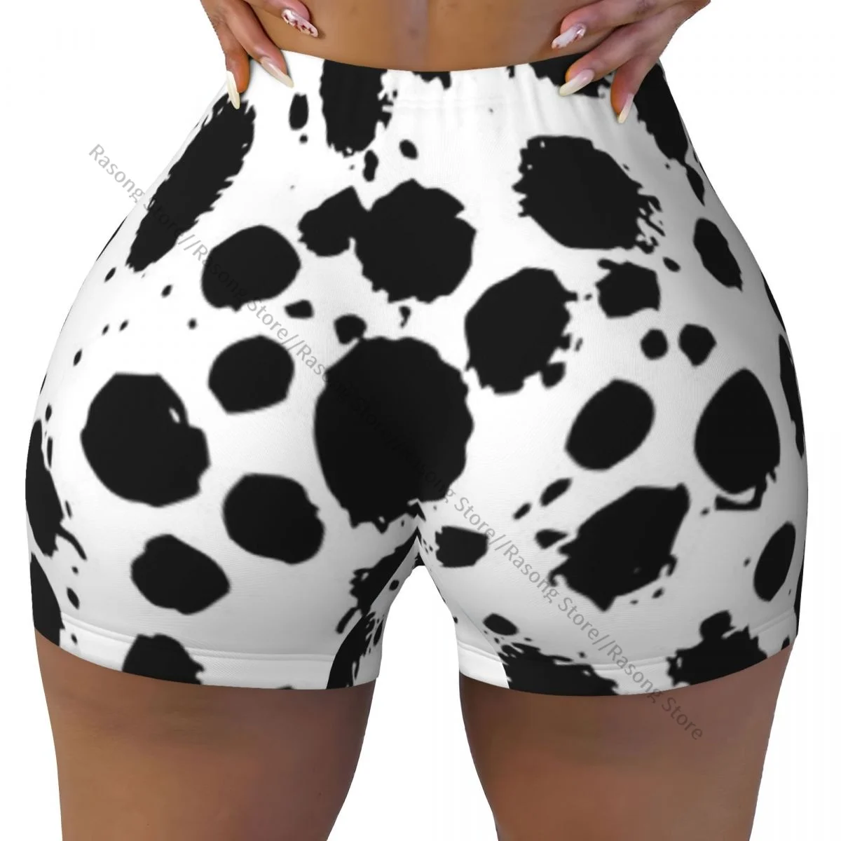 Spandex Yoga Shorts for Women Dalmatian Print Workout Booty Shorts