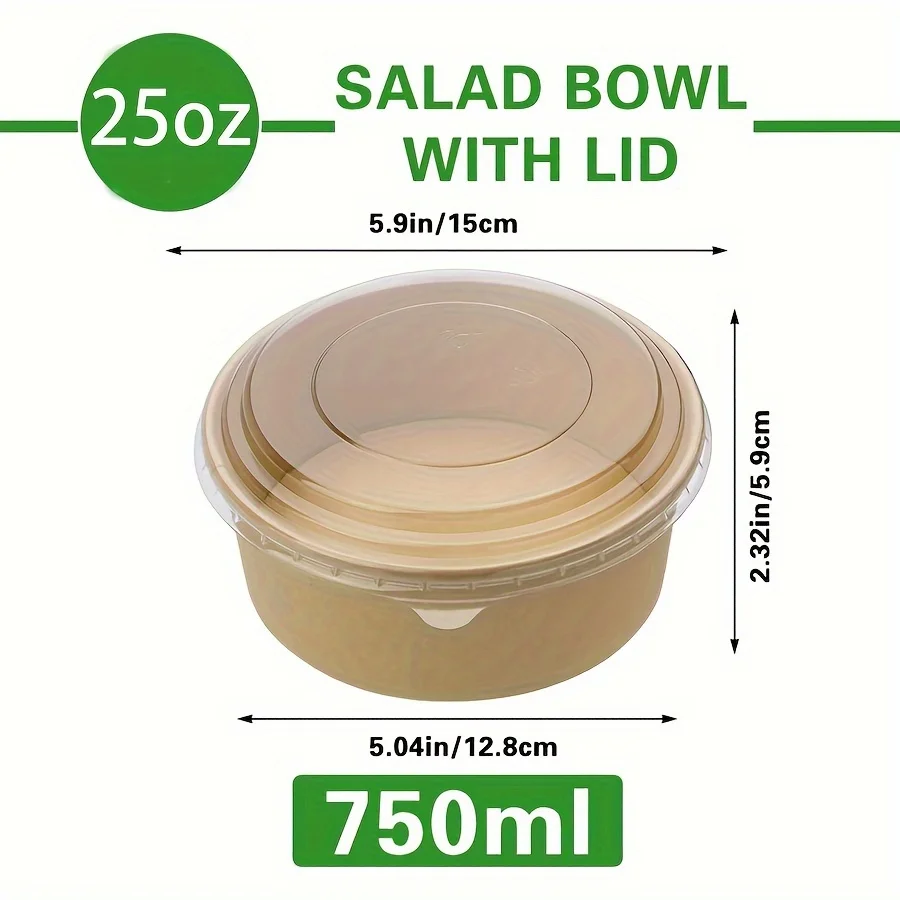25Oz/750Ml 25/50 Pack Paper Bowls with Lids, Disposable Soup Bowls, Food Containers Lunch Box, Salad Bowls, Meal Prep Bowls view 2