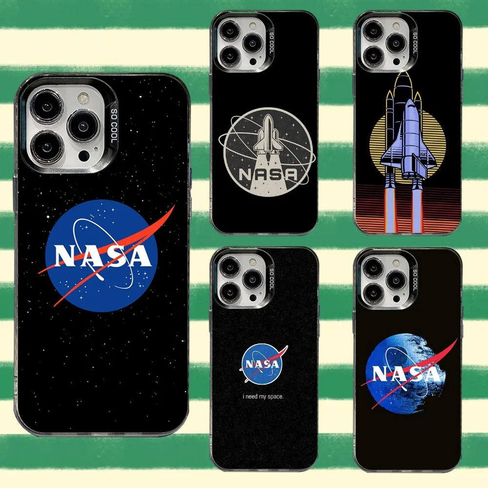 

N-NASA Logo Space Universe Phone Case For iPhone 16,15,14,13,12,11,8,7,Pro,Max,Plus,Mini,XS,SE Anti Fall Black Matte Hard