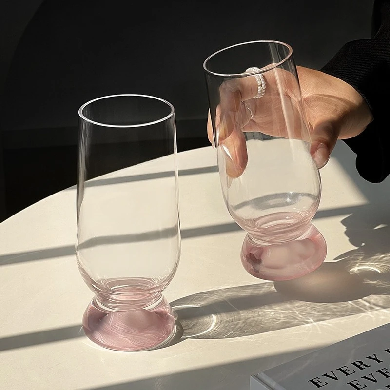 Rosa Bergglasbecher mit dicker Basis, kreatives Landschaftsdesign für Kaffee, Bier, Saft, Cocktail, ästhetisches Trinkgeschirr, Geschenk