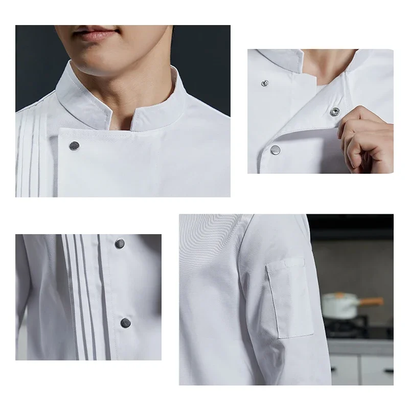 ホワイトシェフ制服ホテルキッチンジャケットペストリー調理服レストランコックコートベイカーベーカリーカフェウェイター作業シャツ