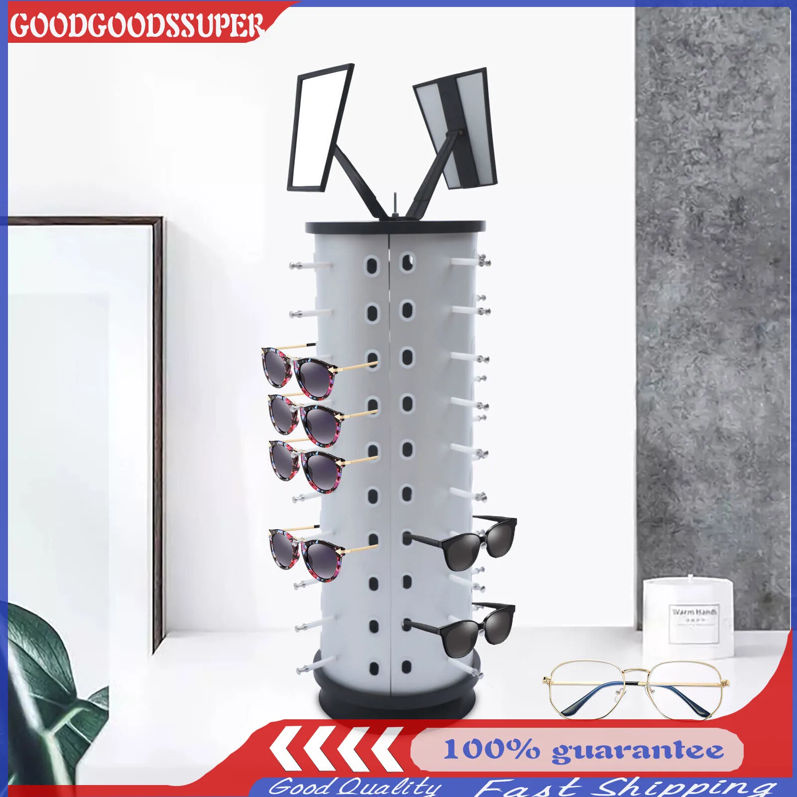 40 pares de óculos rack titular óculos de sol expositor com espelho 360 rotação