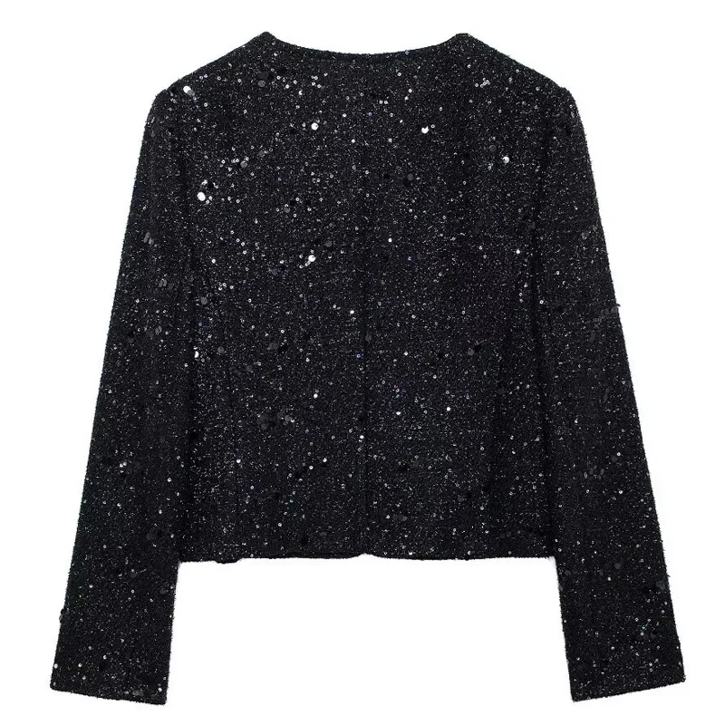 TRAF Textured Sequins Outerwears Women\'s Blazer Office Wear Women 2024 New In Coats Black Long Sleeve Blazer Autumn New Products