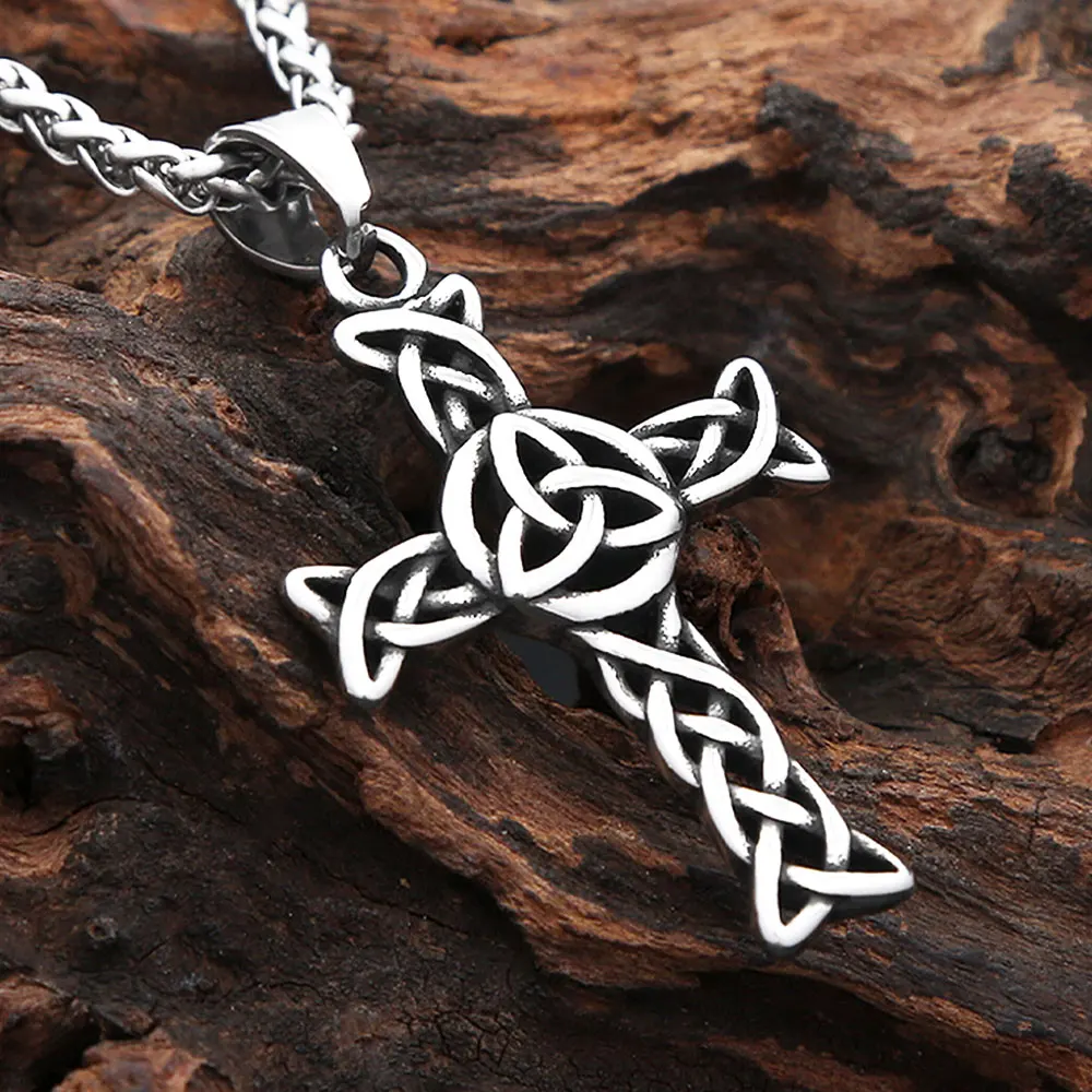 Vintage Punk Stainless Steel Cross Pendant Necklace Nordic Fashion Viking Celtics Knot Necklaces Male Amulet Jewelry Wholesale