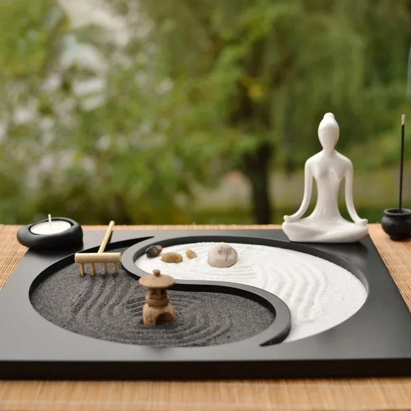 SHUN New Chinese Style Decoration Yoga Studio Decoration Zen Model Room Bagua Micro Landscape Tea House Kushan Mountain and Wate
