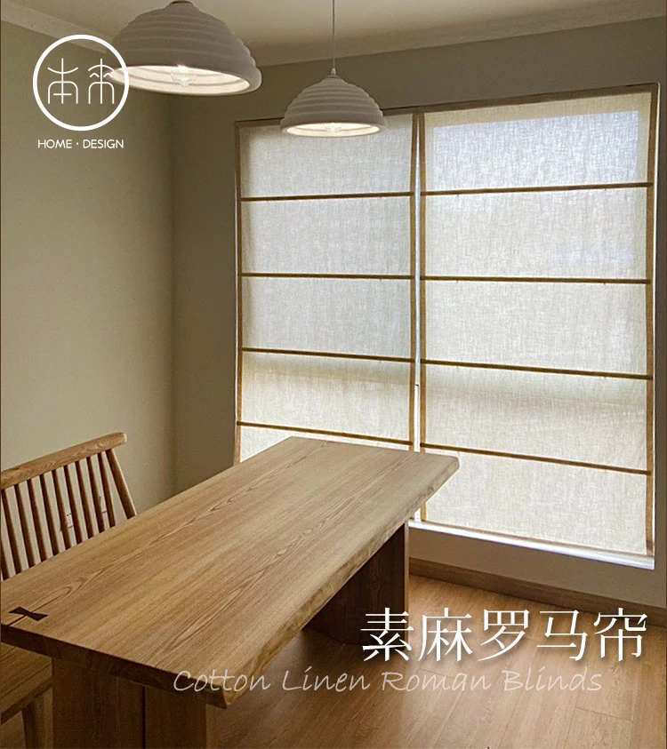 Customize Chinese Natural Linen Fabric Roman Shade Korean Window Roller Blinds with Track, Accessories For Home Bedroom,Tea Room