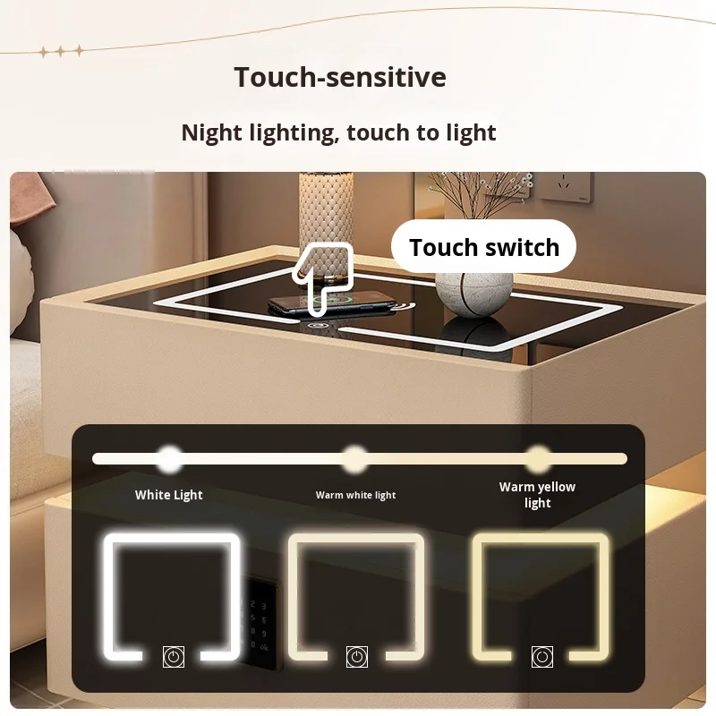 طاولة سرير ذكية حديثة مع درج تخزين شحن USB لاسلكي ومكبر صوت ذكي لأثاث غرفة النوم أو غرفة المعيشة