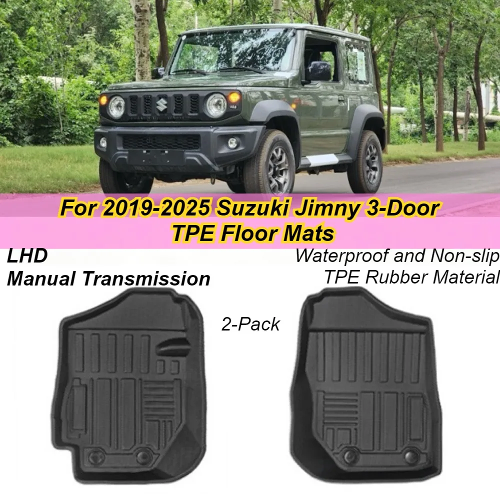 TPE Front All-Weather Non-Slip Floor Mats (2-Piece Set) for Suzuki Jimny JB64/JB74 (3-Door, 2019–2025, Manual Transmission）