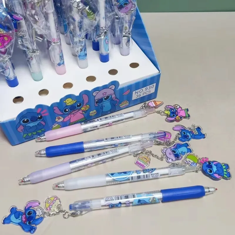 12/36pcs Disney Stitch Pendant Gel Pen Cute Stitch Pendant Water Pen Student Cute Blue Signature Pen Stationery Gift Wholesale