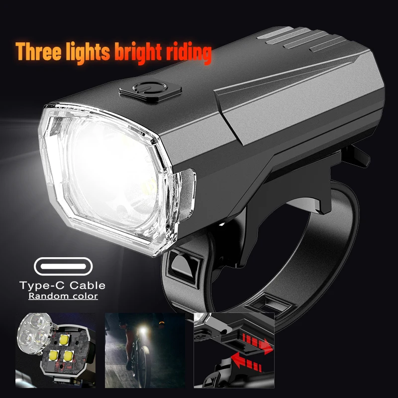 3 LED Bicycle Light Type-C Rechargeable Road MTB Bike Front Light Headlight Flashlight Cycling Night Safety Warning Lamp