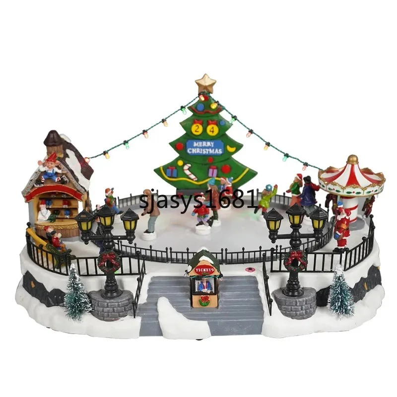 Suitable for Skiing Christmas Scene Amusement Park Music Box Set Skating Rink Scene Decoration