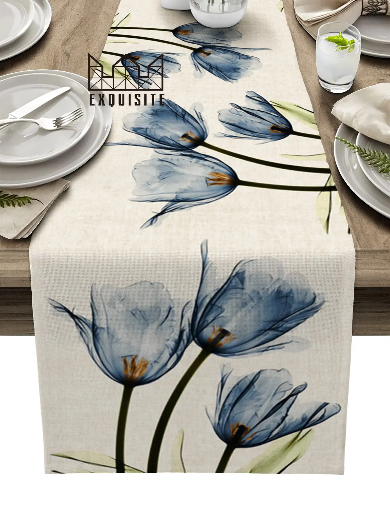 Blue Tulip Table Runner Decoration Home Decor Dinner Table Decoration Table Decor