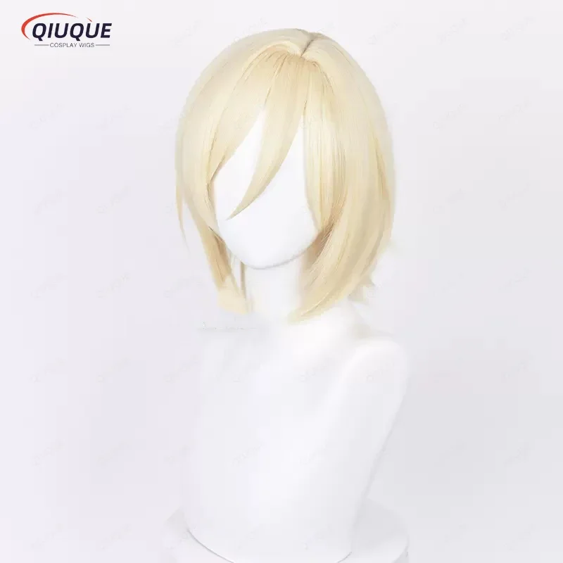 Game ES Ensemble Stars Tenshouin Eichi Cosplay Wig Short Golden Heat Resistant Synthetic Hair Party Wigs   Wig Cap