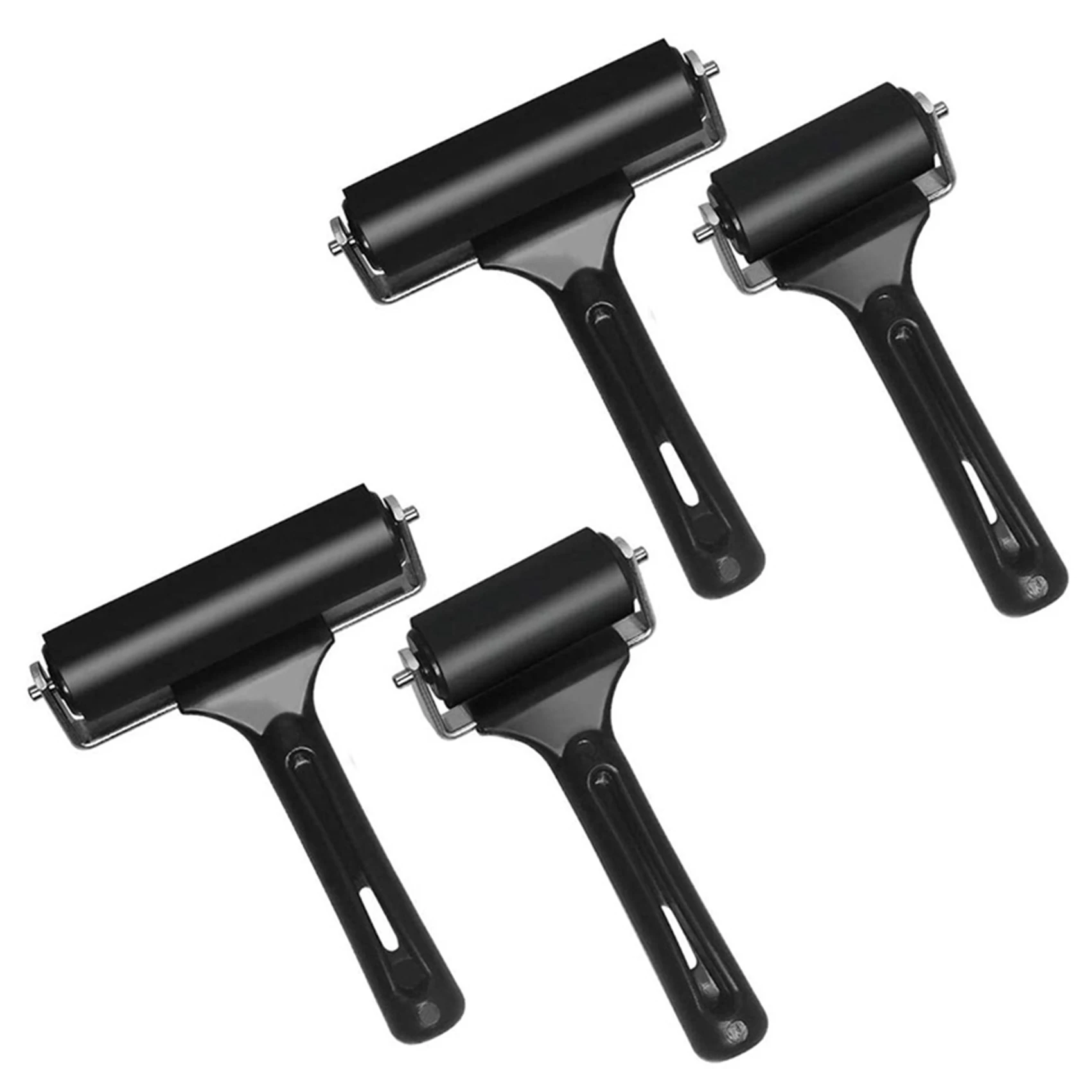 AB11-Rubber Roller, Set Of 4 (6 & 10Cm), Ink Brayer Roller Perfect For Printmaking, Wallpapers, Block Printing Stamping