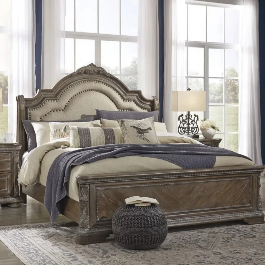 

American retro solid wood bed carved double American light luxury master bedroom 1.8 meters wedding high-end oak bed big