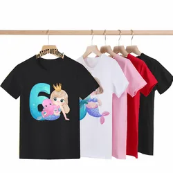 Girl Mermaid Birthday Number 1-9th Black White T-shirt Kid Party Gift Present Clothes Children Baby Family Group Tops Tee