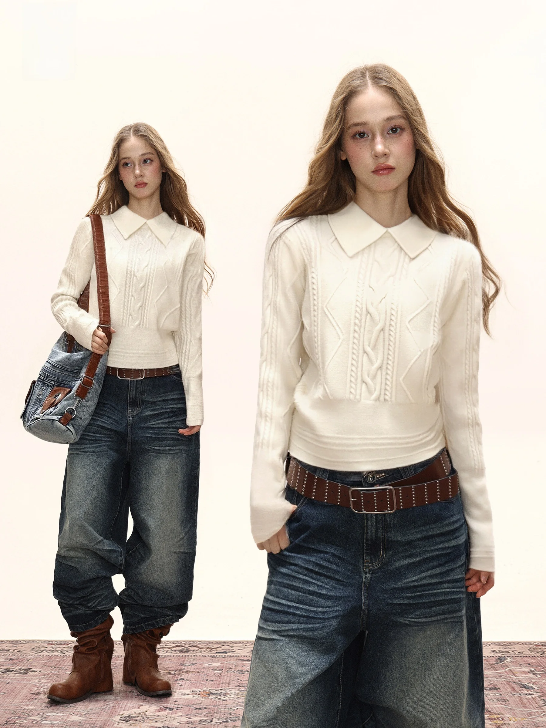 

American Sle Long Sve Knitted Sweater Women's Slim Fit Collar Twist Design Winter Faion Top Casual Wear Knitwear