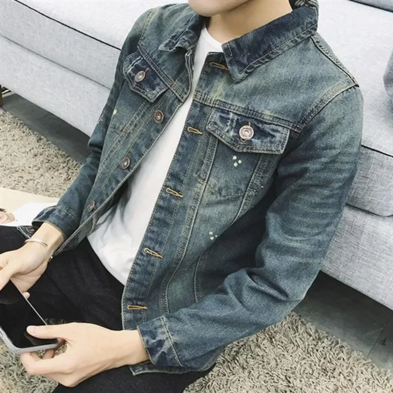 Button Casual Slim Męska Kurtka Dżinsowa Koreańska Popularna Odzież Męska Płaszcze Jeansowe Krótka Odzież Nowość W Szybkiej Dostawie Joker Korea Y2k