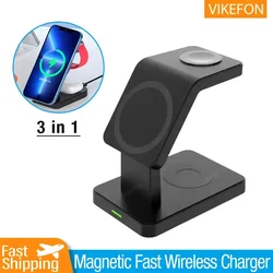 Magnetic Wireless Charger Stand 3 in 1 Fast Charging Station Dock for iPhone 16 15 14 13 12 Pro Max Apple Watch 5 6 7 8  AirPods