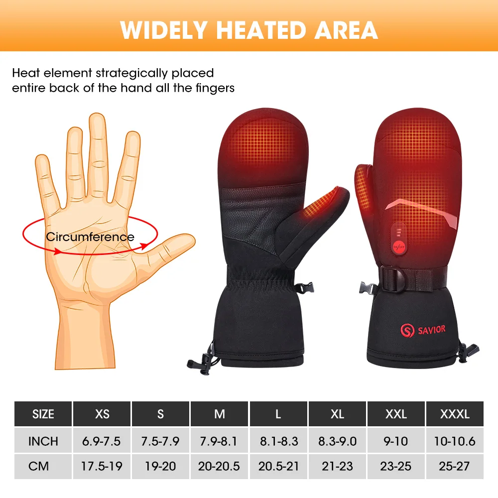 Savior Heat Winter Mittens Ski Heated Gloves Rechargeable Eelctric Battery for Men Women Keep Warm Heated Outdoor Sports Gloves