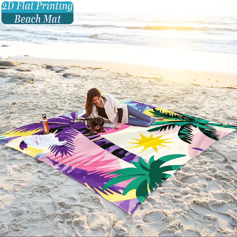 1-Piece Set, Summer Outdoor Beach Mat, Includes 4 Ground Stakes, Unique Printed Design, Fade-Resistant, Lightweight, Quick-Drying, Easy to Carry, Windproof and Sandproof, Fashionable and Trendy Outdoor Activity Decoration, Suitable for Beach, Camping, Picnics, Parties