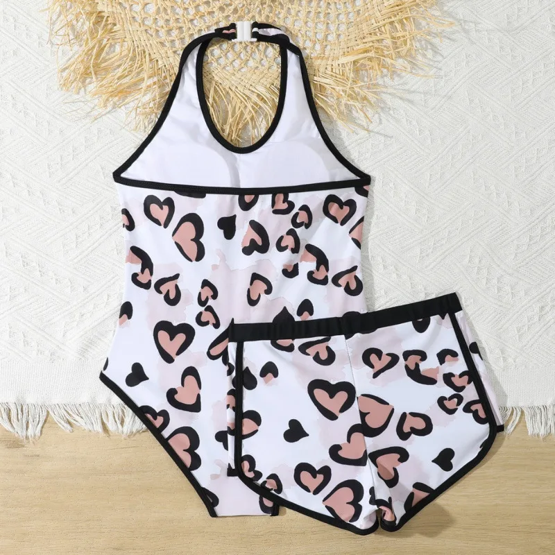 Girls One Piece Swimsuit 7-12 Year Kids Swim Suit Teenage Children's Swimwear 2025 Leopard Bathing Suits with Shorts Bodysuit