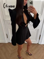 CNYISHE Metal Buckle Hollow Out Women Dresses Autum Fashion Solid O Neck Sheath Long Sleeve Sexy Club Female Bodycon Chic Robes