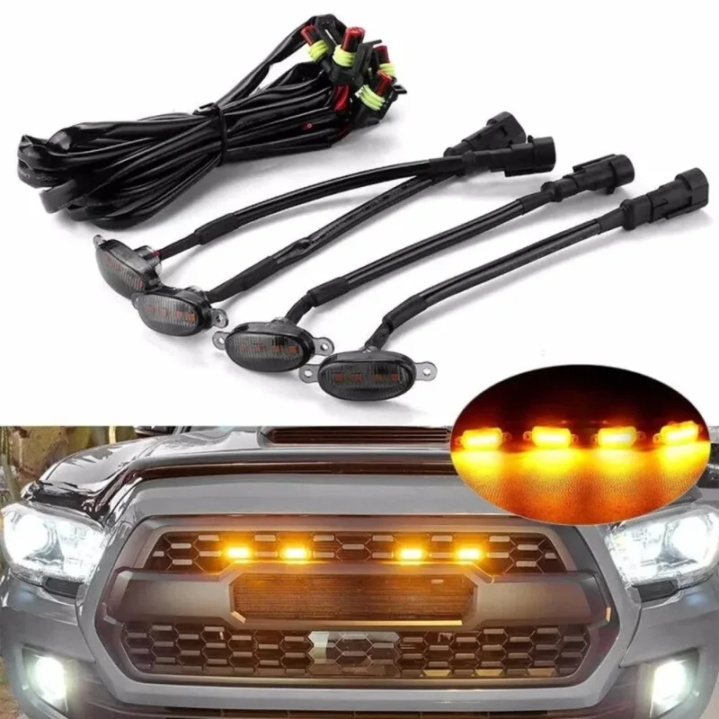 

12V Universal Car Front LED Grille Light Smoked Amber White 12LED Grill Light Eagle Eye Lamp For Off Road Trunk SUV