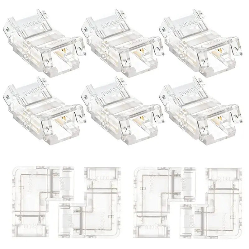 DT19 10Pcs 2 Pin 8mm COB LED Connector Kit, Gapless for Jumper & L Shape Corner Connector for COB LED Strip Lights, LED Tape