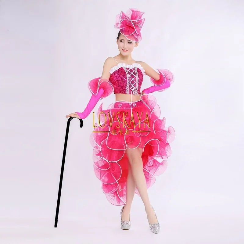 Modern dance costumes performance costumes sequins jazz dance costumes short skirts opening dance fluffy skirts