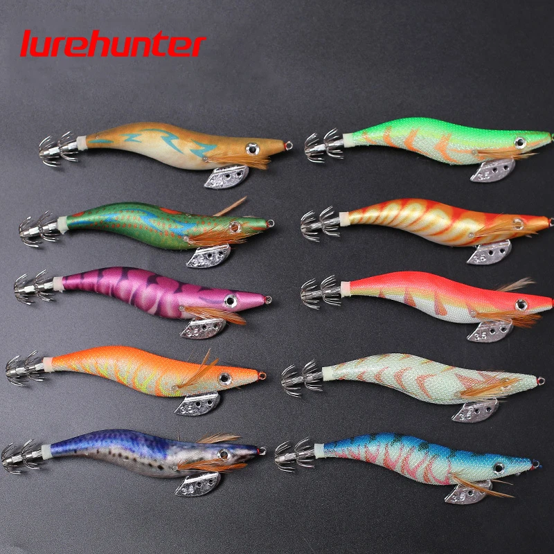 10PCS with Shrimp Bag 3D Printing 2.5 3.0 3.5  Hook Luminous Squid Jig Fishing Wood Shrimp Lure Squid Cuttlefish Jigs Lures 썸네일 6