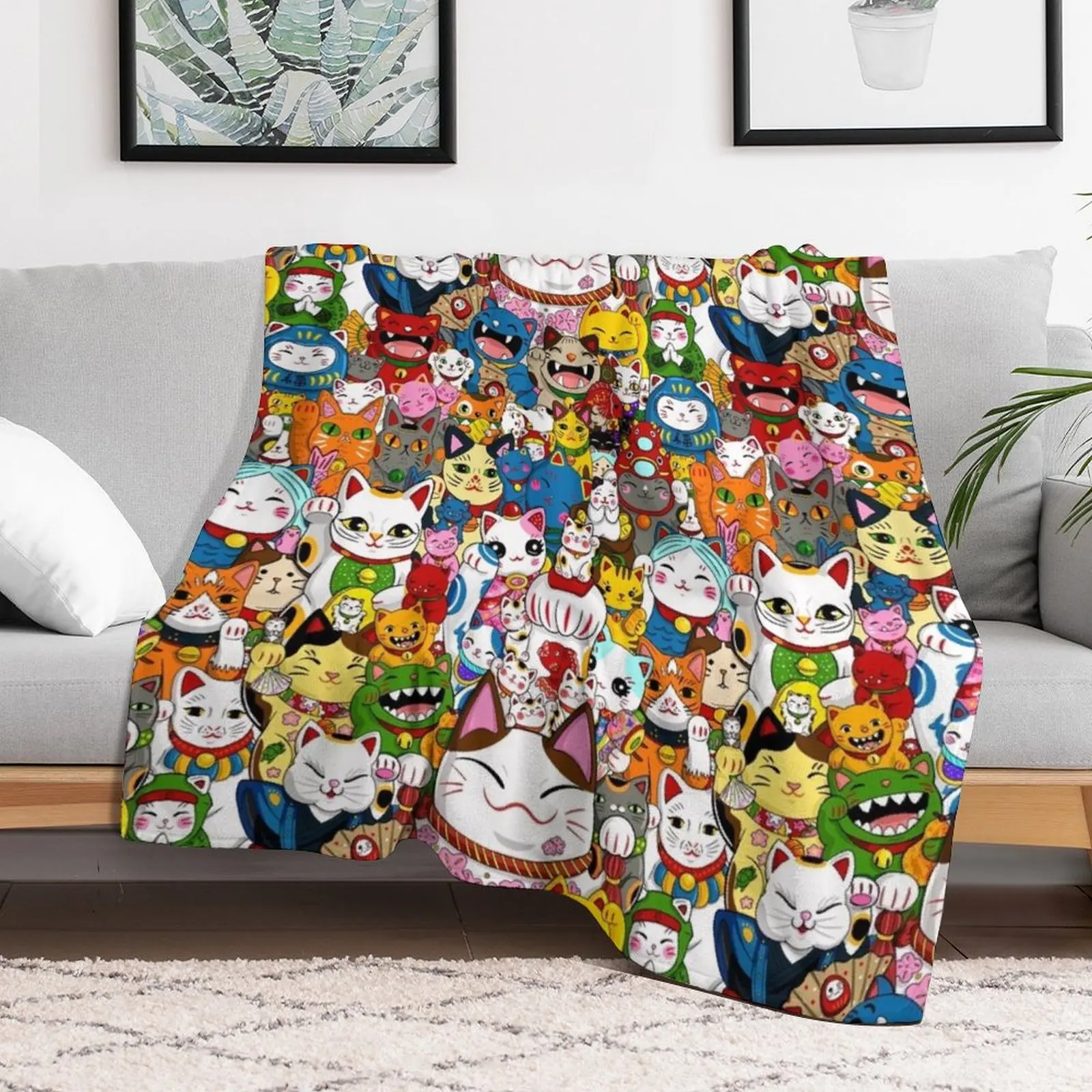 New Maneki Neko (Lucky Cat) Collection Throw Blanket Cute Plaid For Baby Moving Blankets