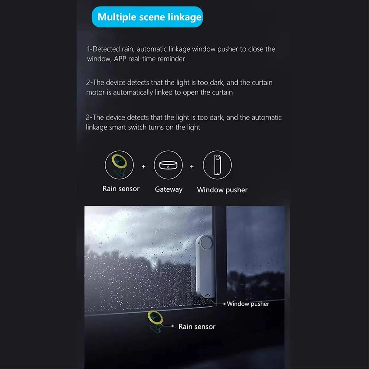 New Tuya Smart Zigbee Rain Sensor with Light Detector Solar Operated IPX6 Waterproof Rain Detector Remote Control