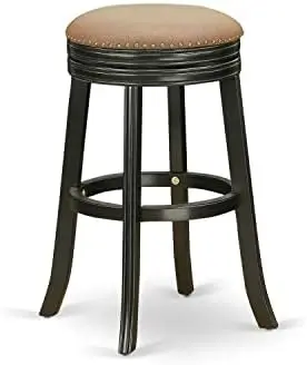 

DVS030-112 Devers Counter-Height Barstool - Round Shape Brown Roast PU Leather Upholstered Backless Chairs, 30 Inch Height, Blac