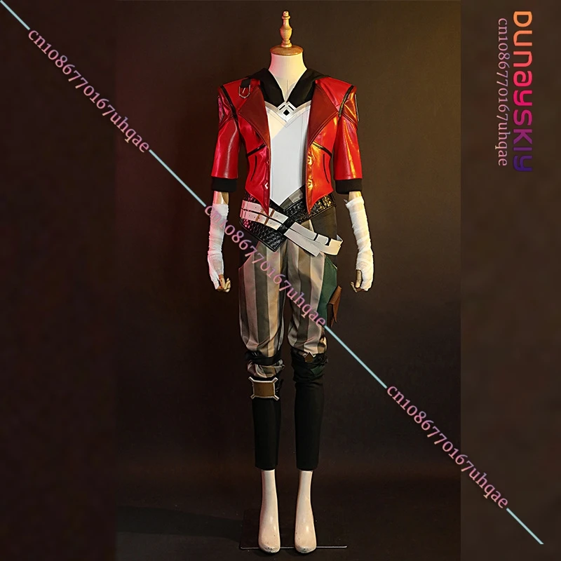 LOL Arcane Vi Cosplay Costume Game Arcane LOL Vi Role-Playing Subdue Red Short Leather Suit Wig Accessory Anime/Halloween Party8