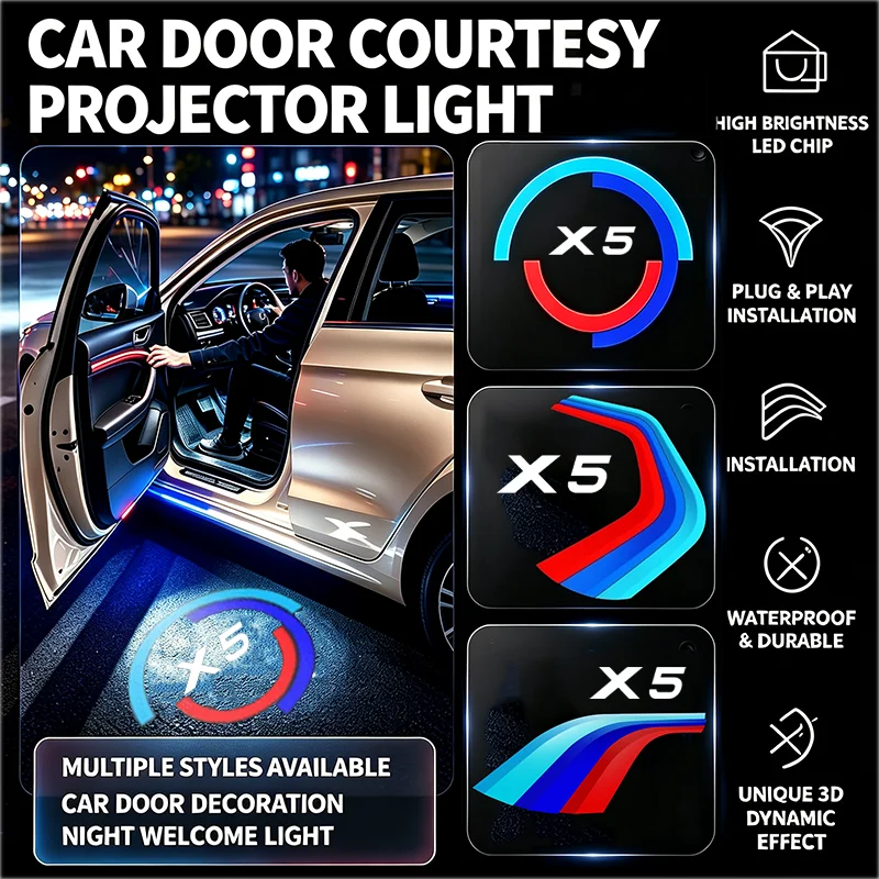 2PCS for BMW X5 E70 F15 2007-2023 2022 Car Emblem LED Door Welcome Shadow Laser Lights Projector Courtesy Ghost Lamp Accessories