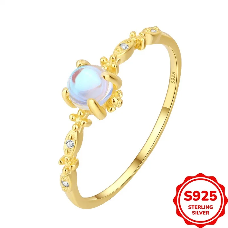 

Легкое роскошное универсальное женское обручальное кольцо из натурального серебра S925 с четырьмя когтями и лунным камнем