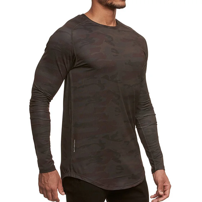 Mens Bodybuilding Sport T-shirt Quick Dry Running Shirt Long Sleeve Compression Casual Top Gym Singlets Male Fitness Sweatshirt